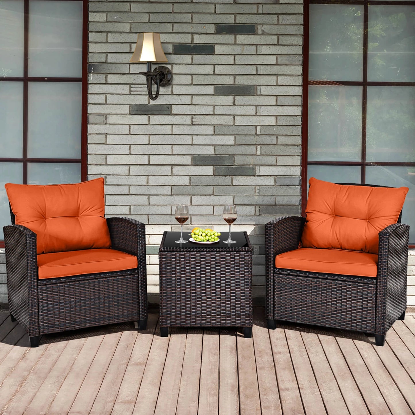 HOMASIS Outdoor Patio Rattan Cushioned Conversation Set