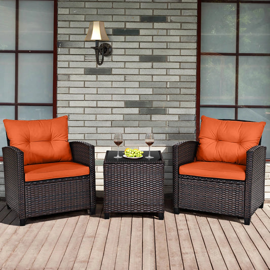 HOMASIS Outdoor Patio Rattan Cushioned Conversation Set