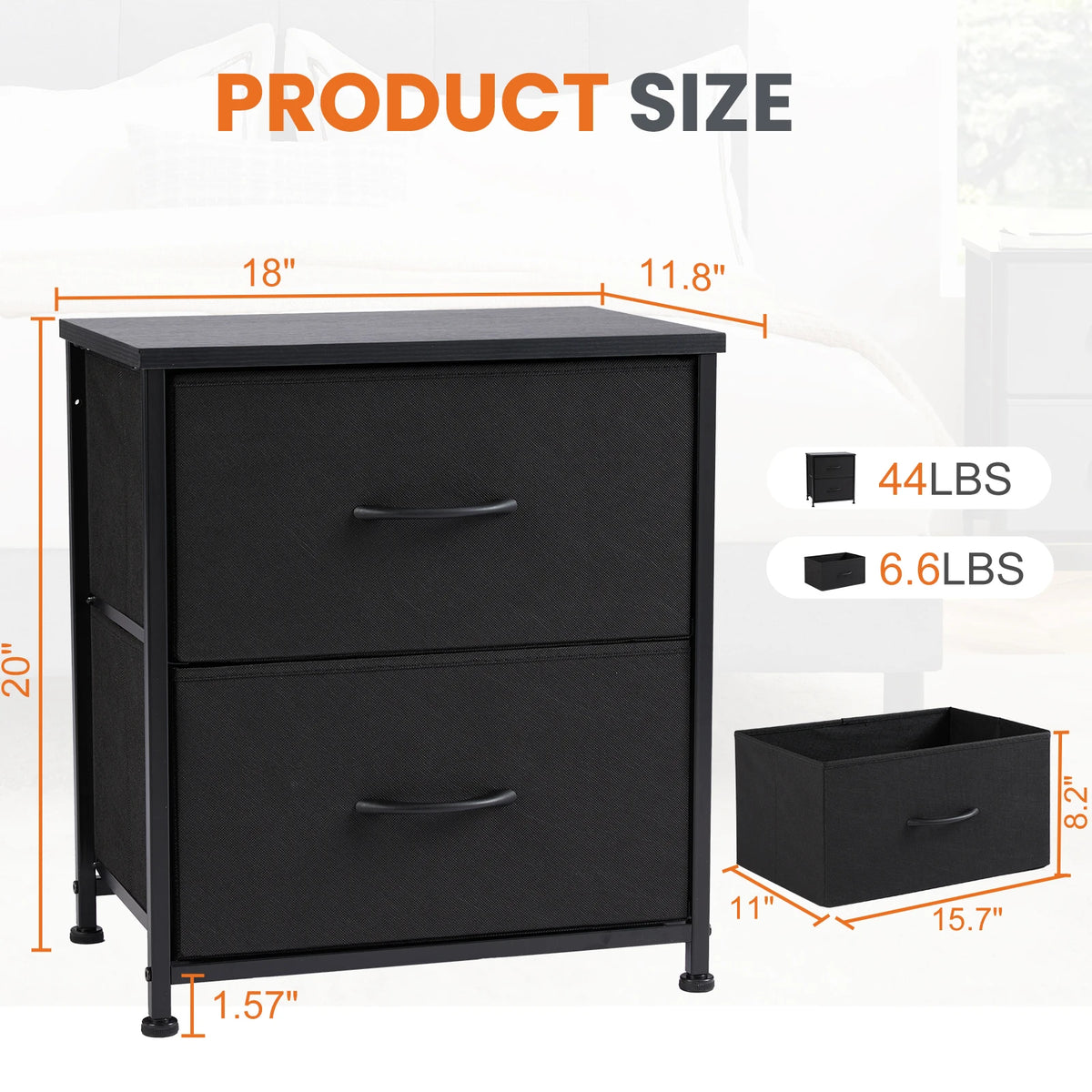 JHK Nightstand Bedside Table With Fabric Drawers
