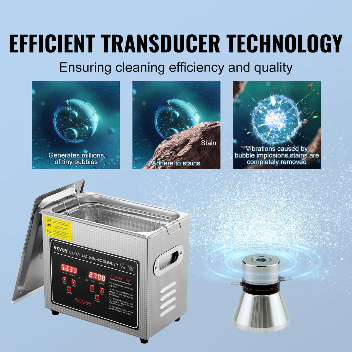 SucceBuy Portable Ultrasonic Cleaner Stainless Steel Digital Cleaning Machine