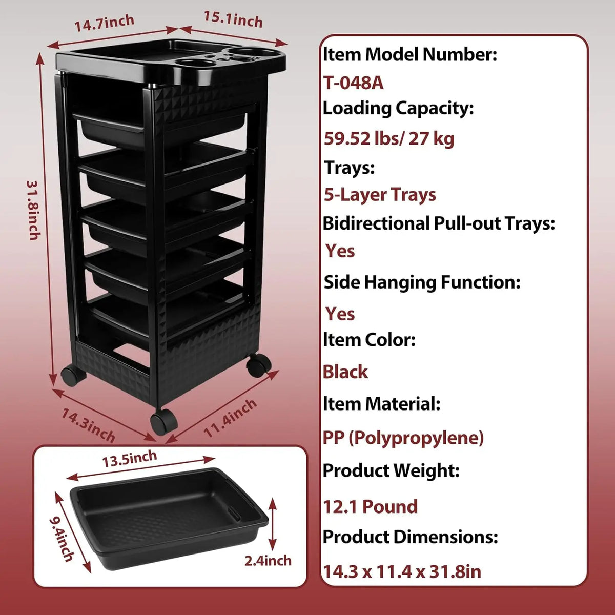 Professional Salon Rolling Storage Cart For Cosmetics Makeup Supplies