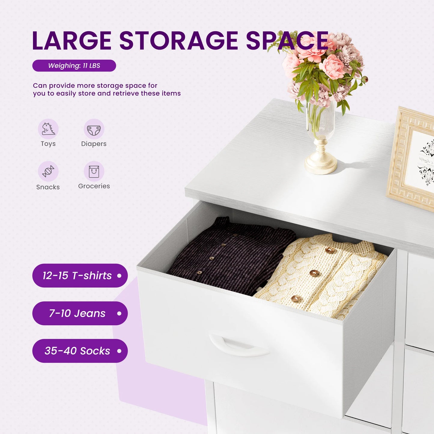 JHK Dresser Wardrobe With 8 Fabric Drawers Metal Frame Cabinet