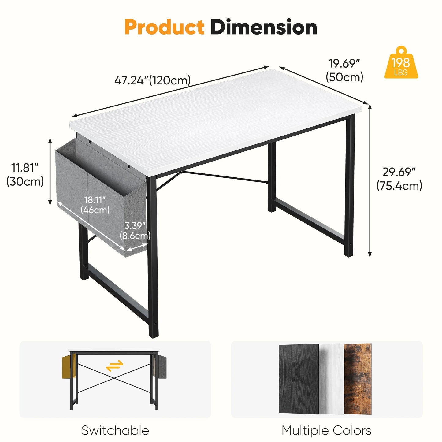 JHK Computer Office Desk With Storage And Metal Frame
