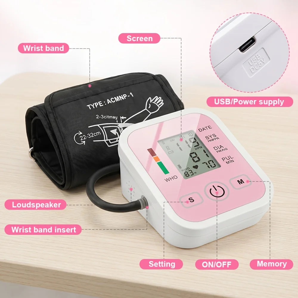 Automatic Digital Blood Pressure Monitor With Heart Rate Pulse and Large Lcd Display