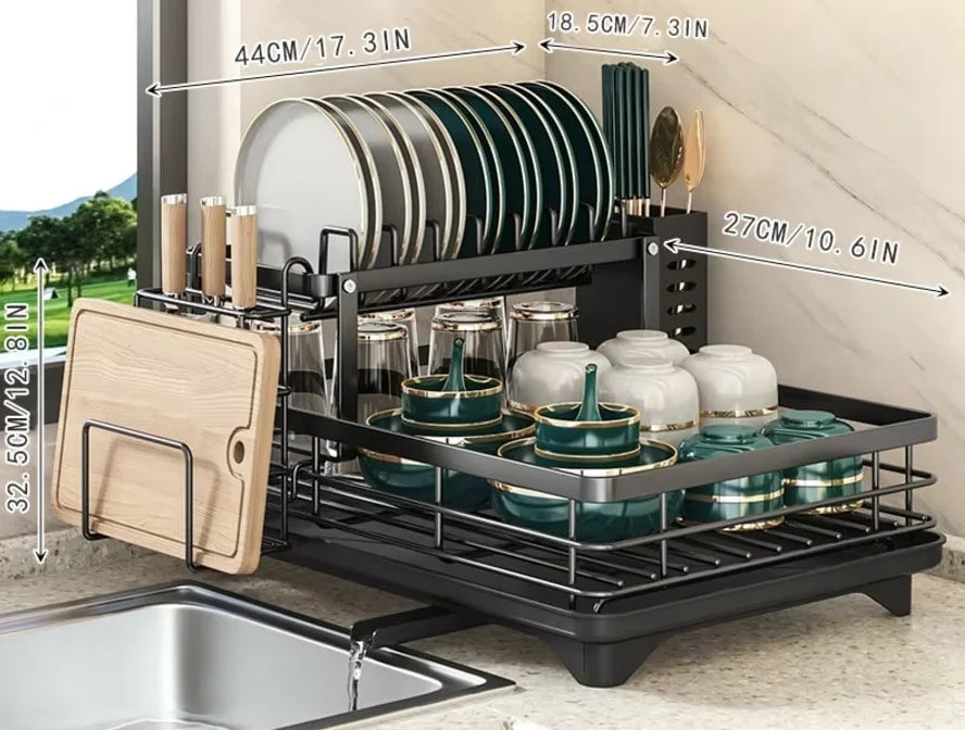 Carbon Steel Double Layer Cutlery Rack Kitchen Drainer Utensil Holder