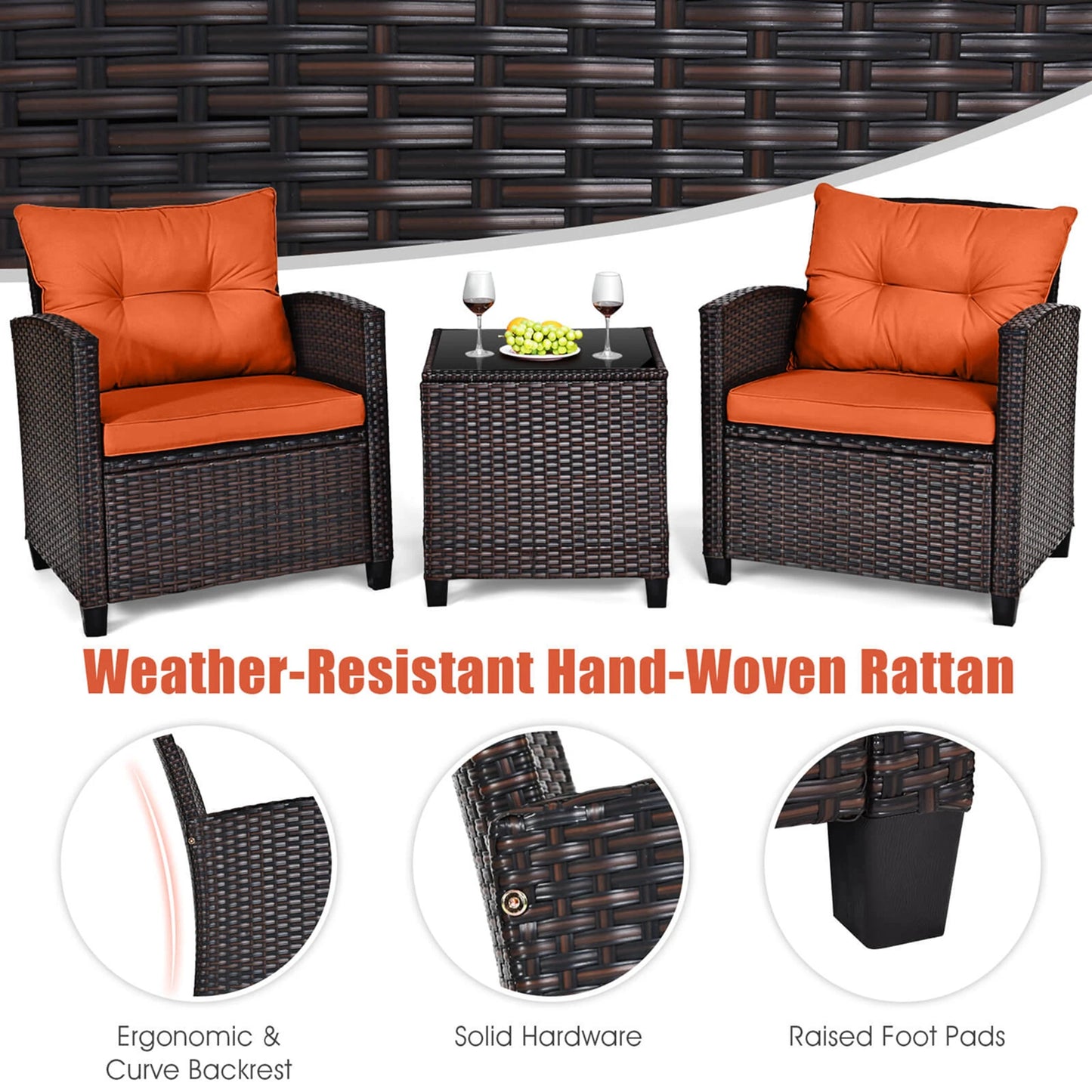 HOMASIS Outdoor Patio Rattan Cushioned Conversation Set