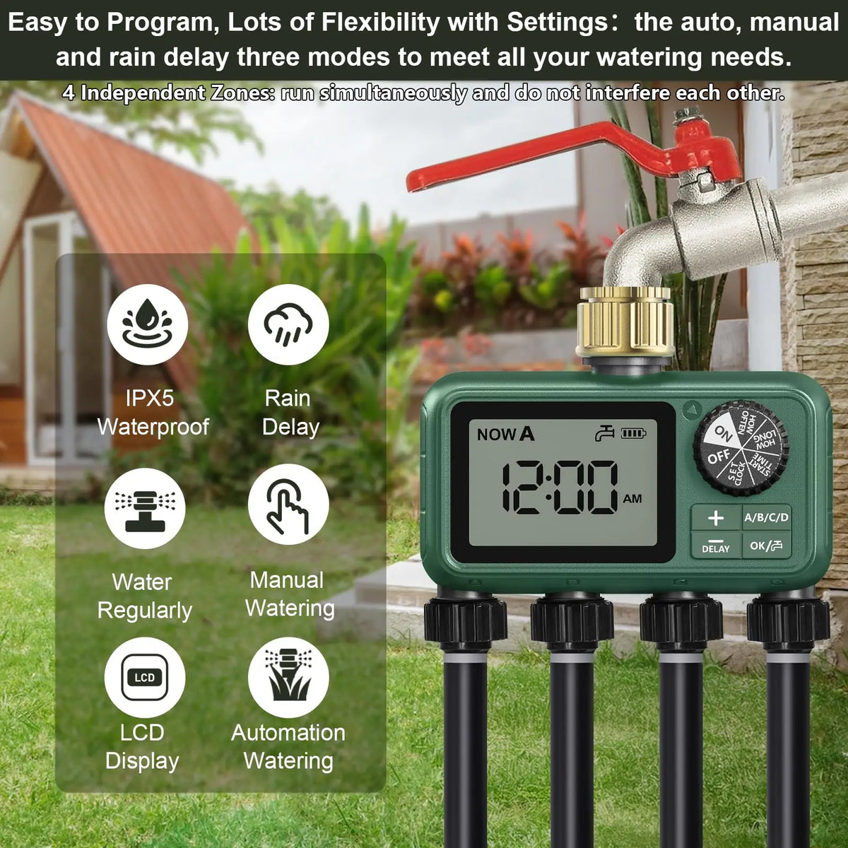 Automatic 4 Zone Programmable Garden Sprinkler Timer For Irrigation