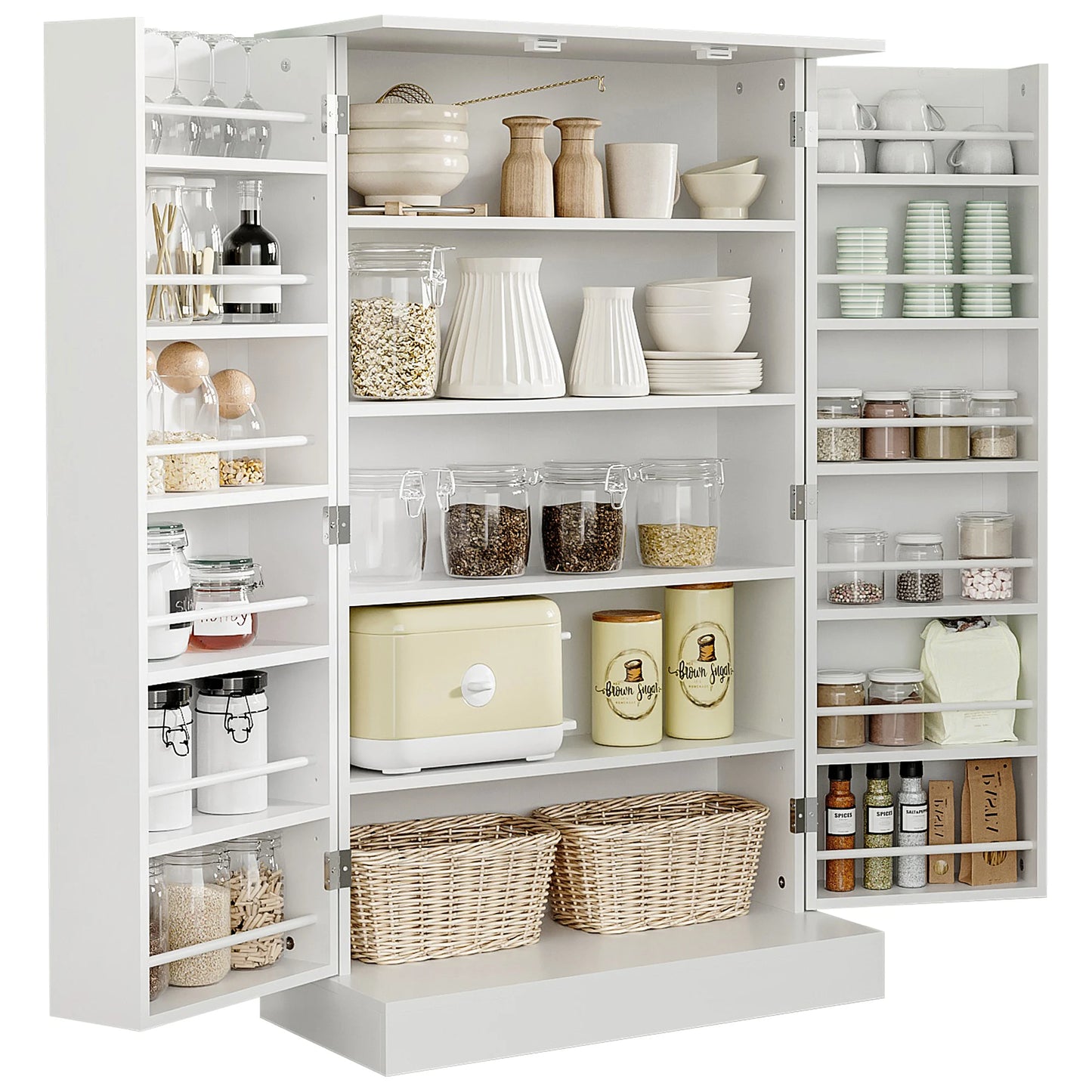 Modern Freestanding Kitchen Pantry Cabinet With Adjustable Shelves