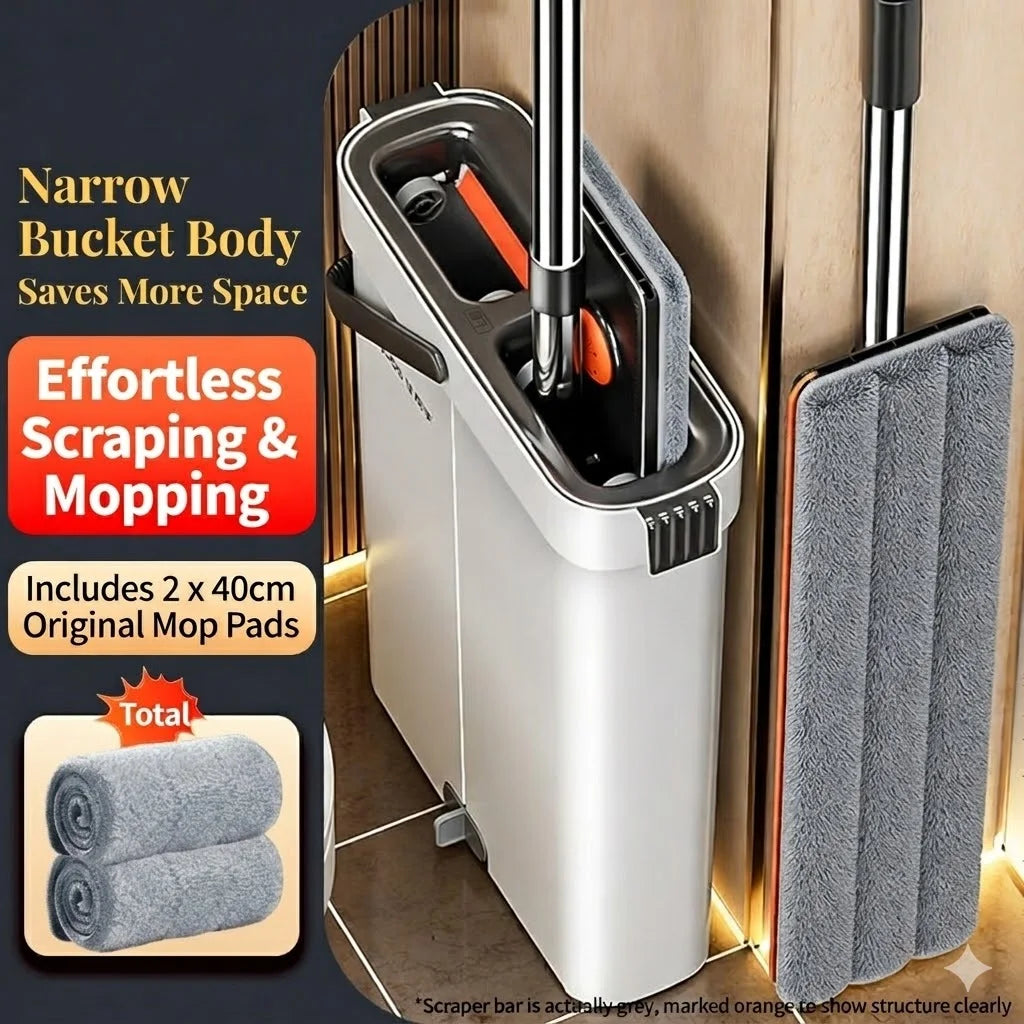 Joybos Self-Wringing Mop Bucket Set With Hair Scraper and Pads