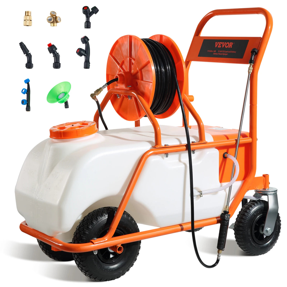 SucceBuy Battery Powered Garden Weed Sprayer With Wheeled Cart Hose