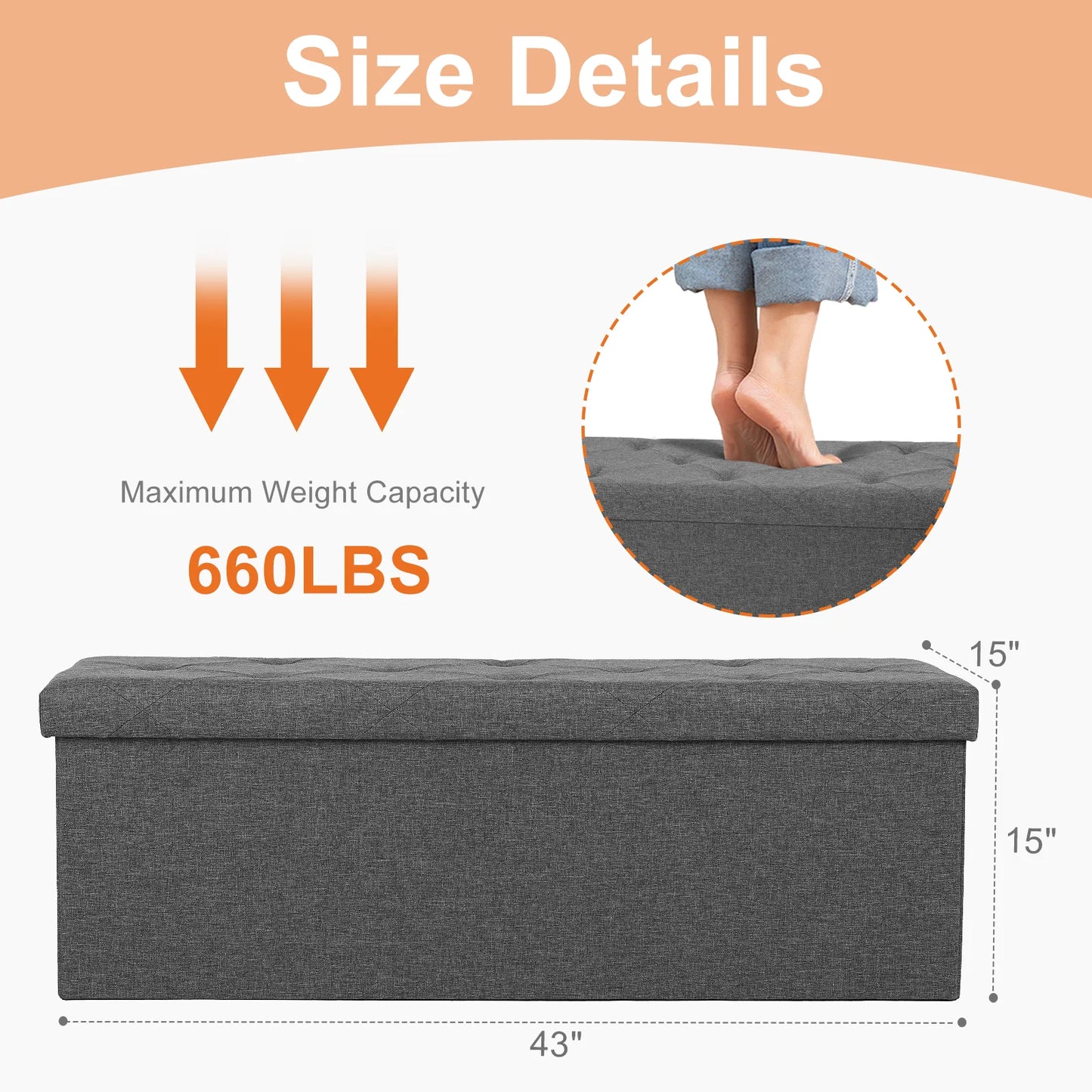 JHK Folding Storage Ottoman Bench With Hidden Storage