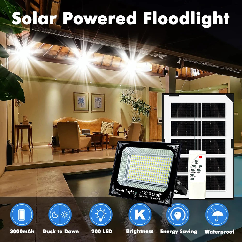 Solar Flood Light With Remote Control For Outdoor Gardens
