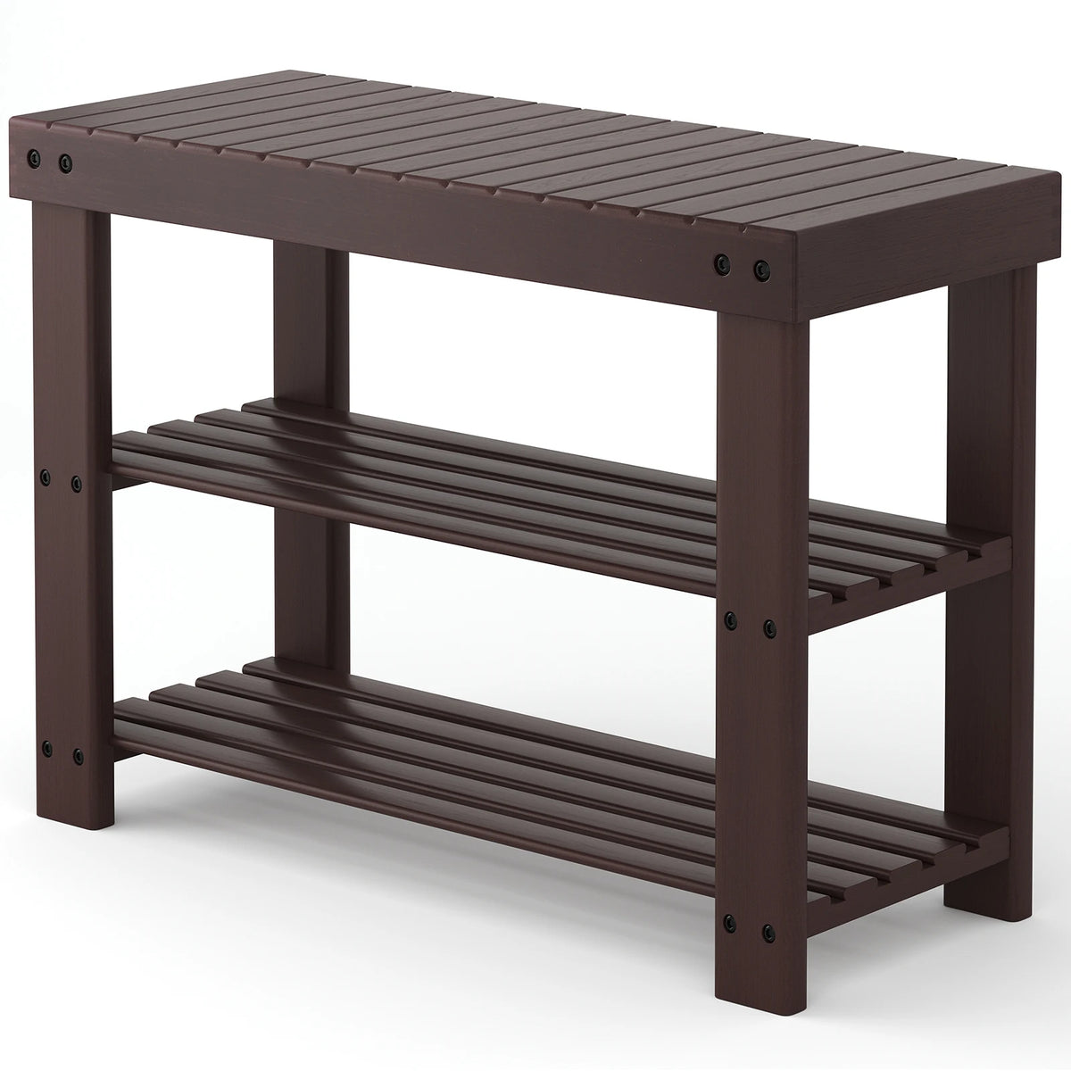 MCQ Three Tier Wood Shoe Rack With Storage Bench Entryway