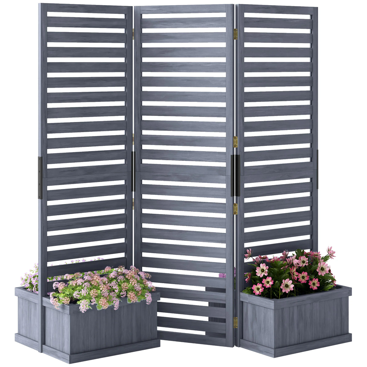 Outsunny Wooden Privacy Screen With Four Planter Boxes