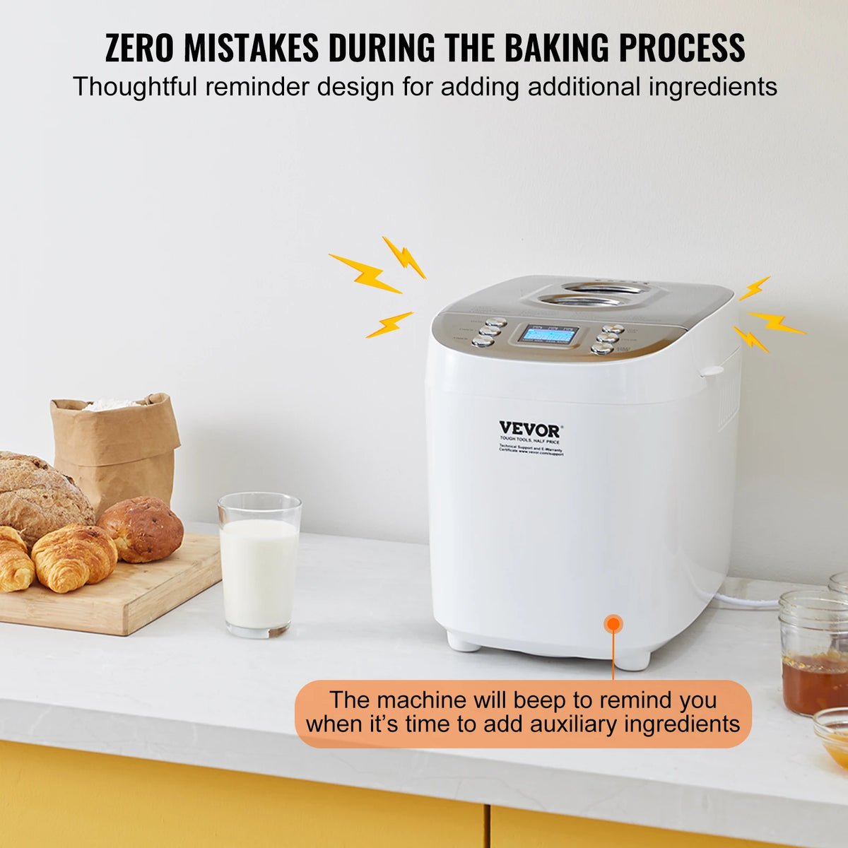 SucceBuy 2/3 LB Bread Maker 15-in-1 Dough Machine Nonstick Ceramic Pan Automatic Bread maker with Gluten Free Setting