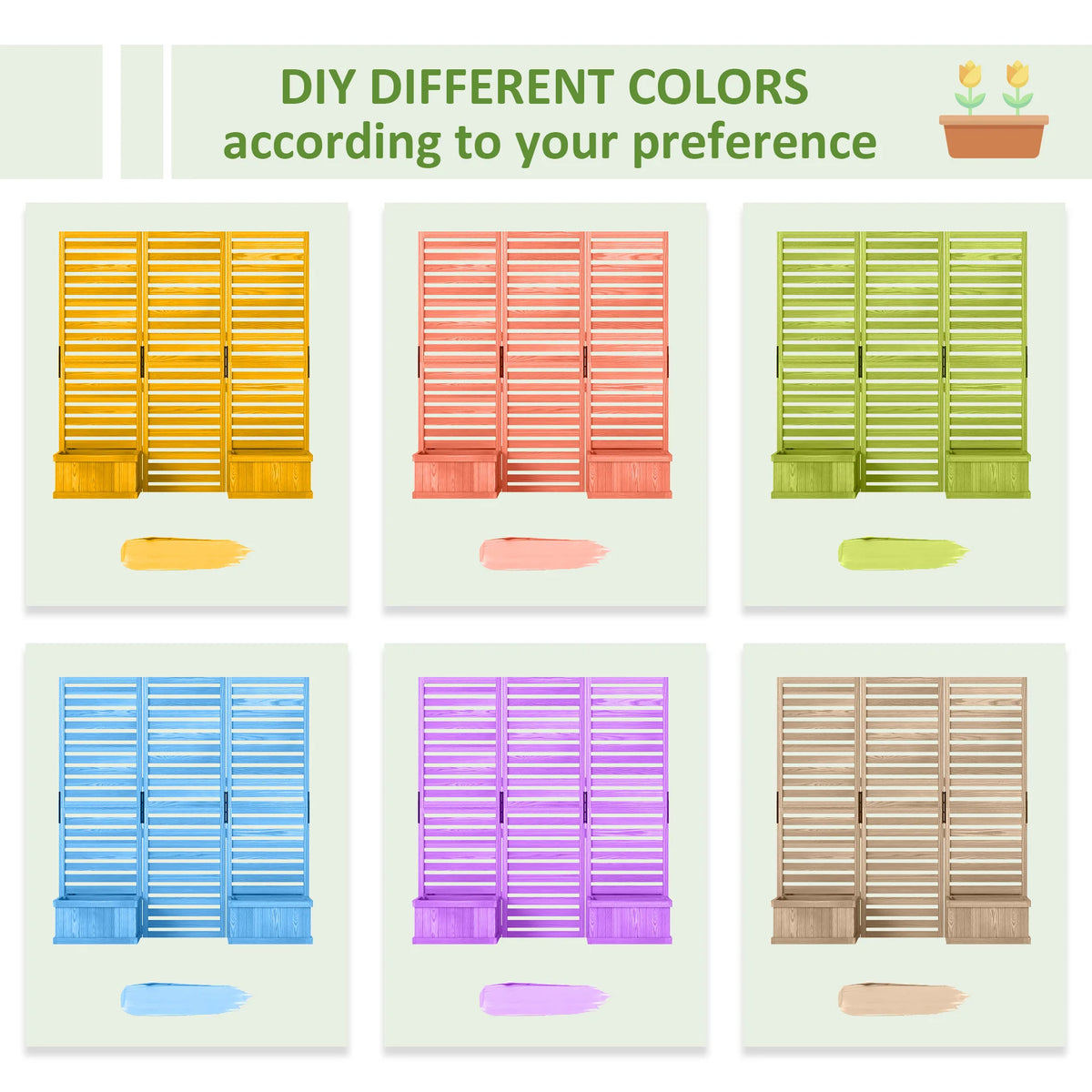 Outsunny Wooden Privacy Screen With Four Planter Boxes