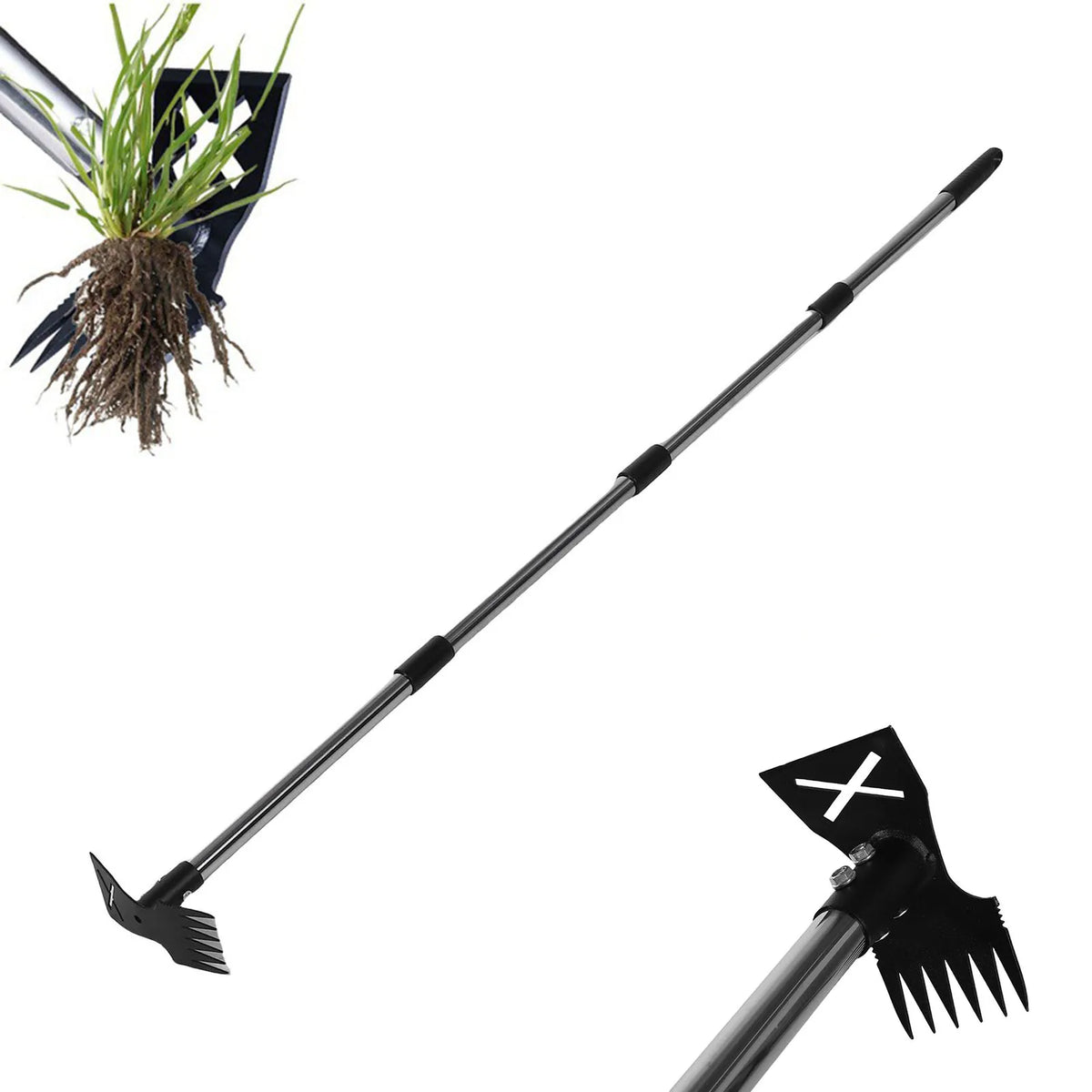 Manual 2 In 1 Long Handle Garden Weed Pulling Rake