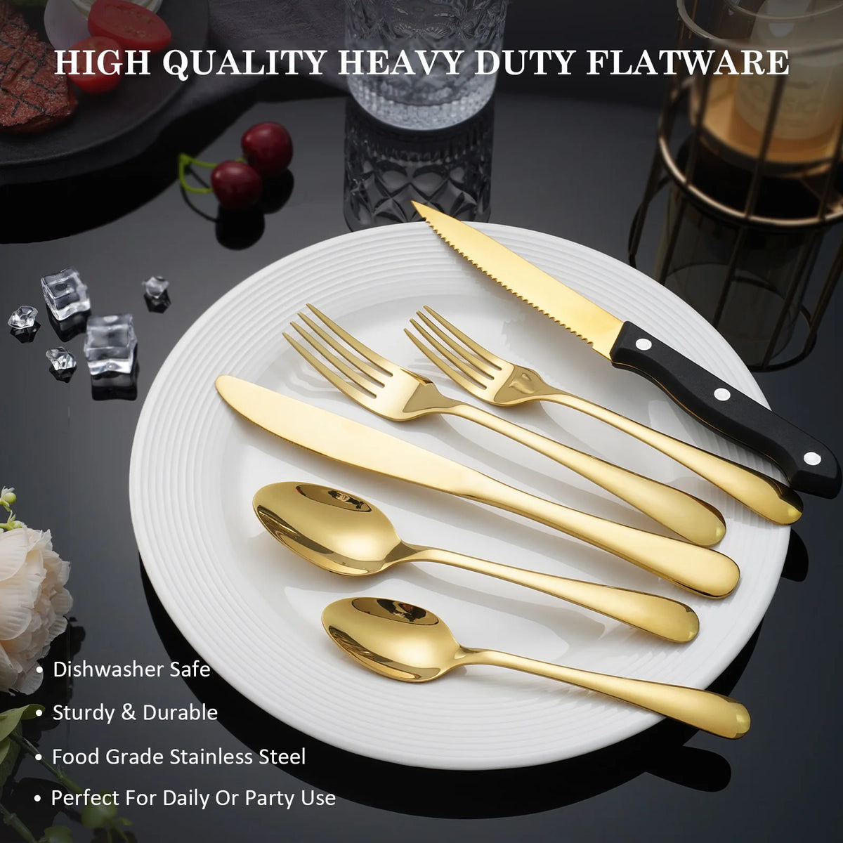 HANSMART Stainless Steel Flatware Set Mirror Polished Dishwasher Safe