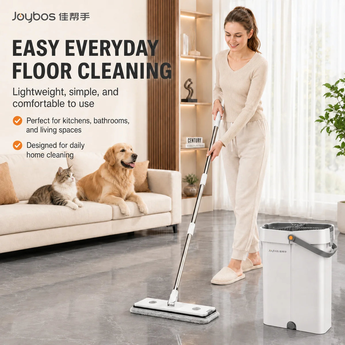 Joybos Ultra Slim Flat Mop Bucket System With Microfiber Pads