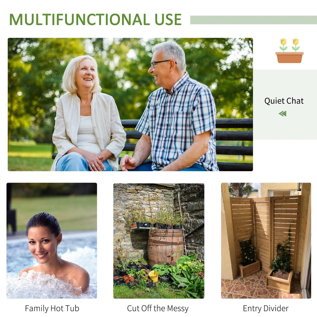 Outsunny Wooden Privacy Screen With Four Planter Boxes