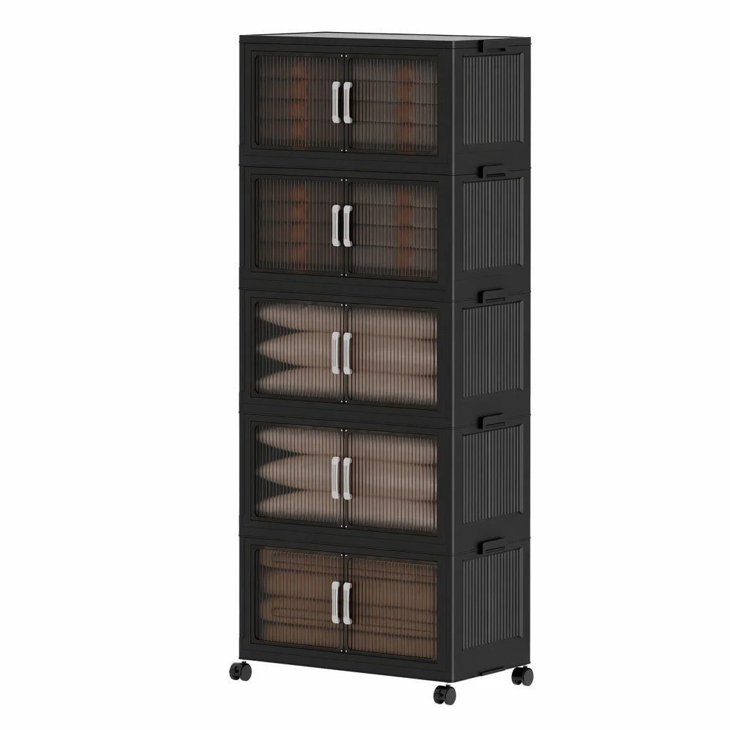 Foldable Plastic Storage Cabinet with Wheels and Double Doors