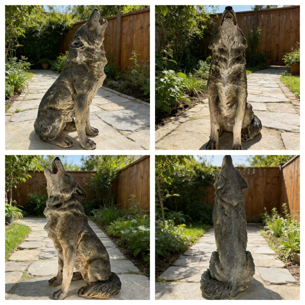 Simulated Howling Wolf Resin Garden Statue Indoor Outdoor Courtyard Ornament