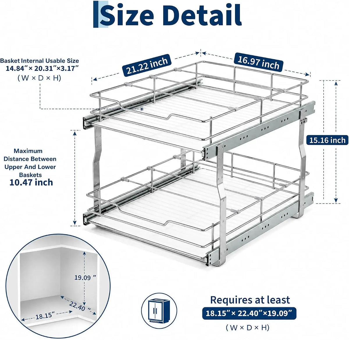 Stainless Steel Pull Out Under Sink Organizer Cabinet Storage Shelf