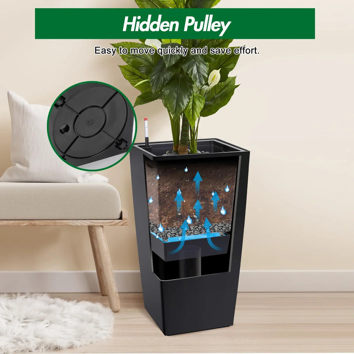 HiMISS Self Watering Tall Planters With Drainage And Water Monitor