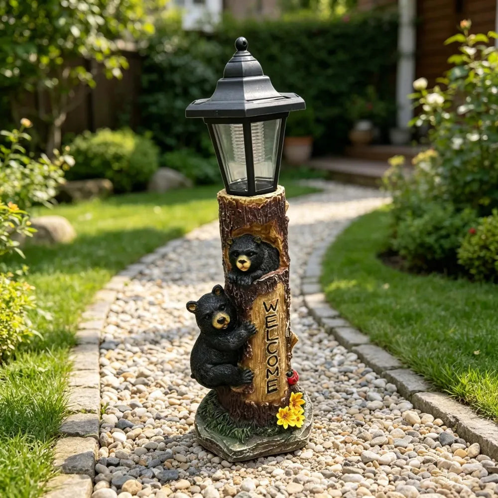 Outdoor Solar Powered Bear Statue Garden Decoration Lights