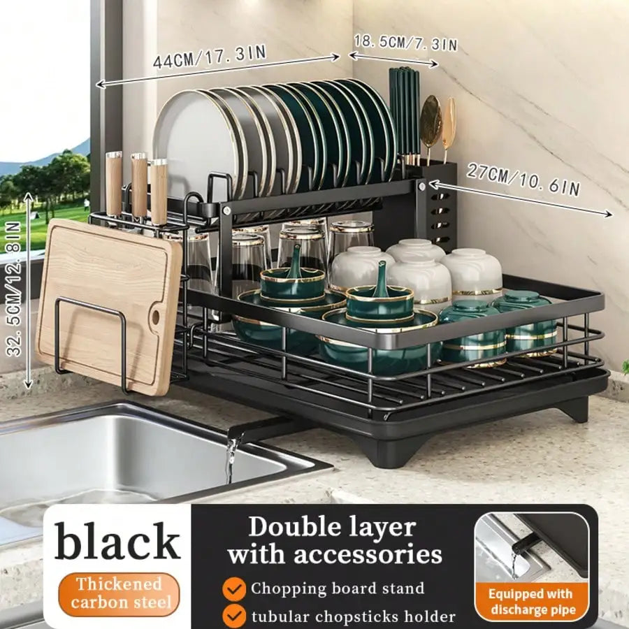 Carbon Steel Double Layer Cutlery Rack Kitchen Drainer Utensil Holder
