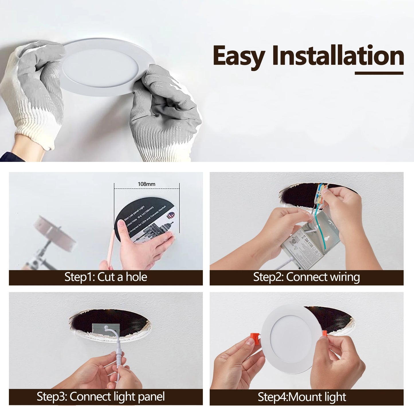 ARLGSITE Shell-Less LED Ceiling Lights Dimmable Recessed Downlights Junction Box