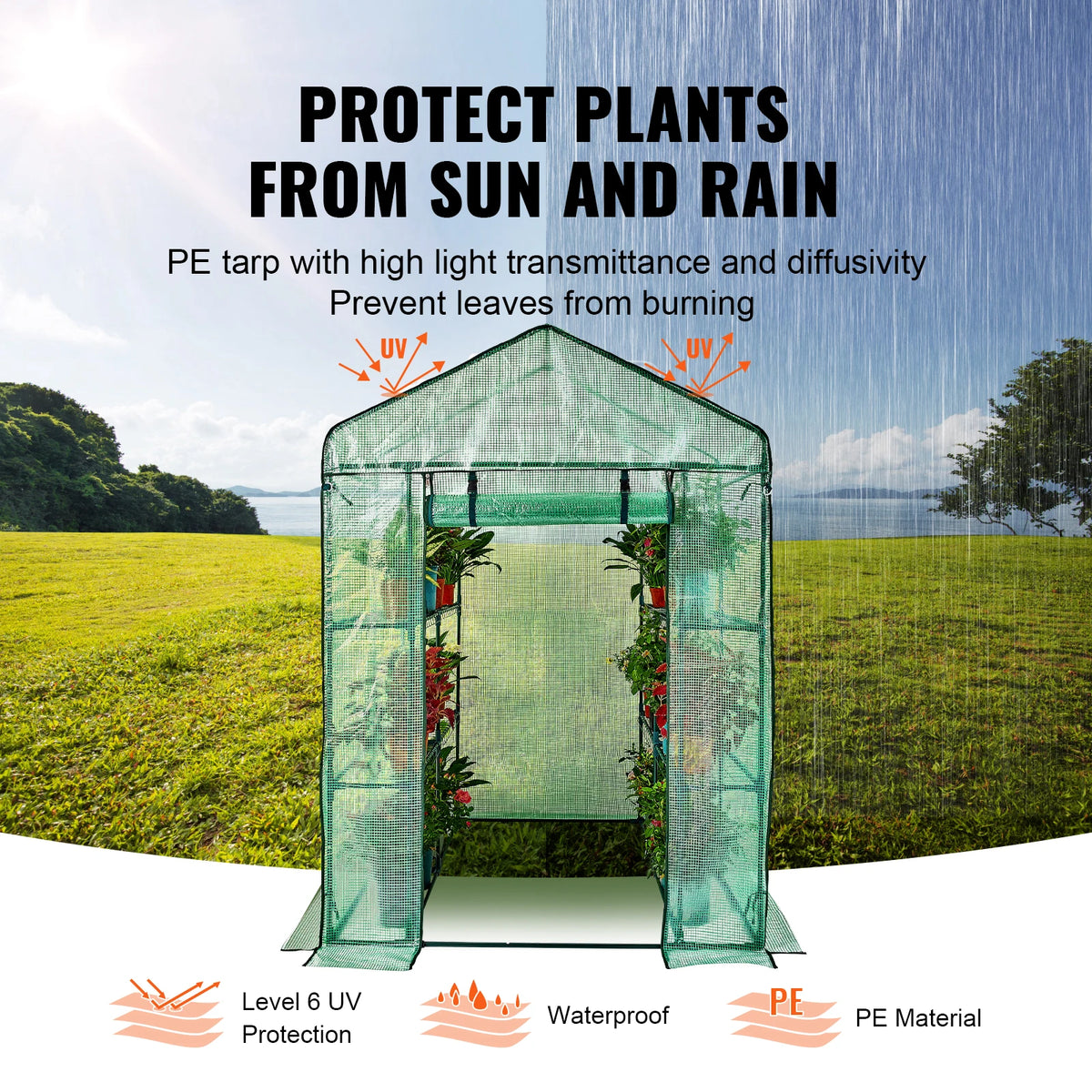 Walk In Greenhouse With Steel Frame And Polyethylene Cover