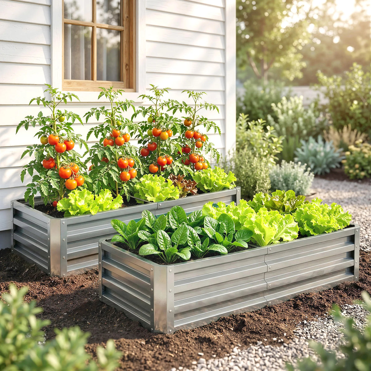 Outsunny Galvanized Steel Raised Garden Bed Vegetable Planter