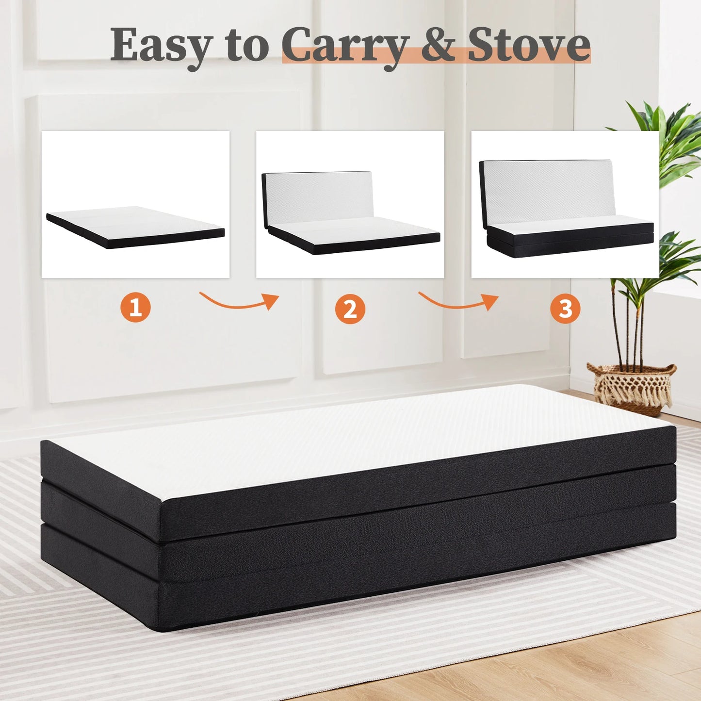 Jhk Tri-Fold Memory Foam Mattress With Washable Cover And Travel Design