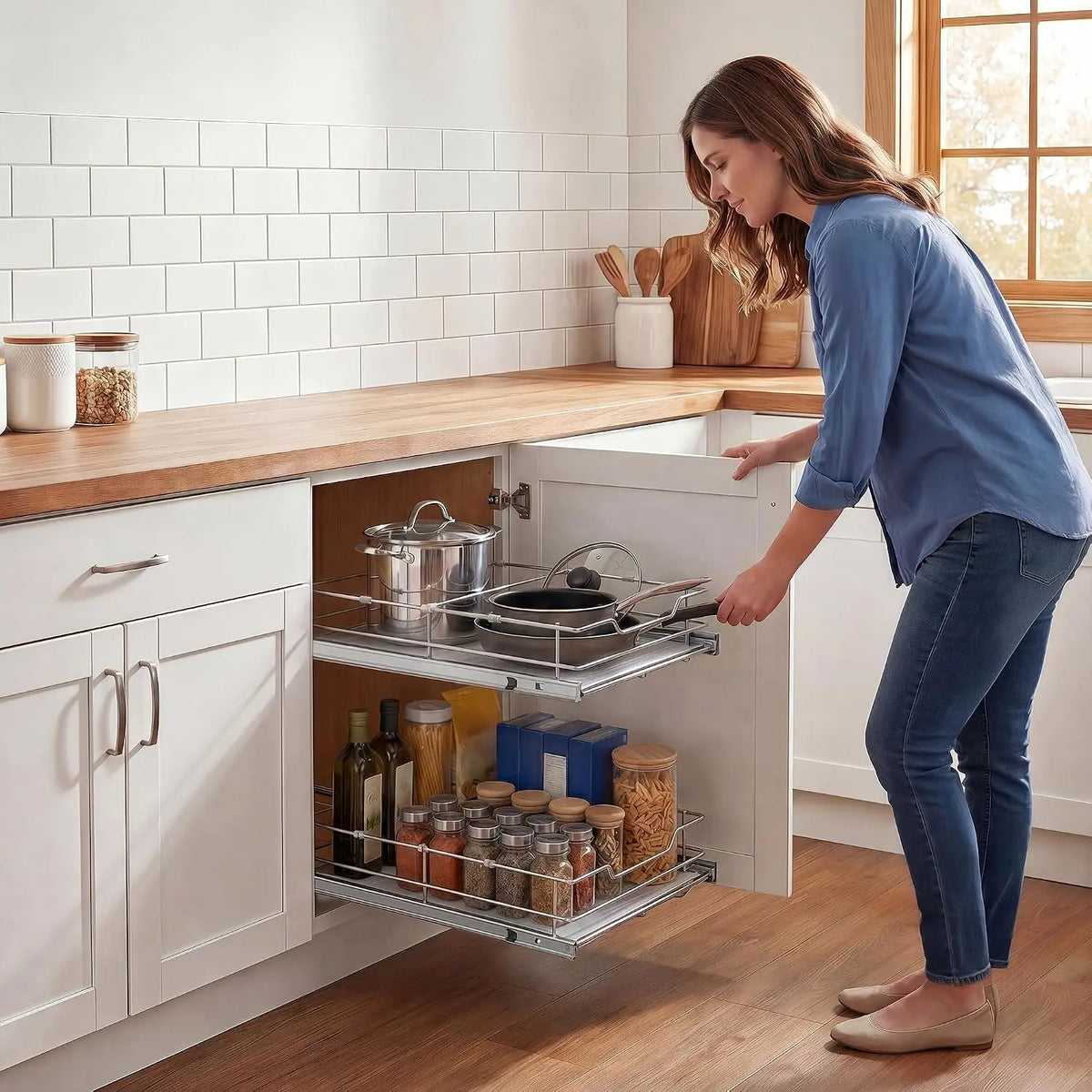 Stainless Steel Pull Out Under Sink Organizer Cabinet Storage Shelf