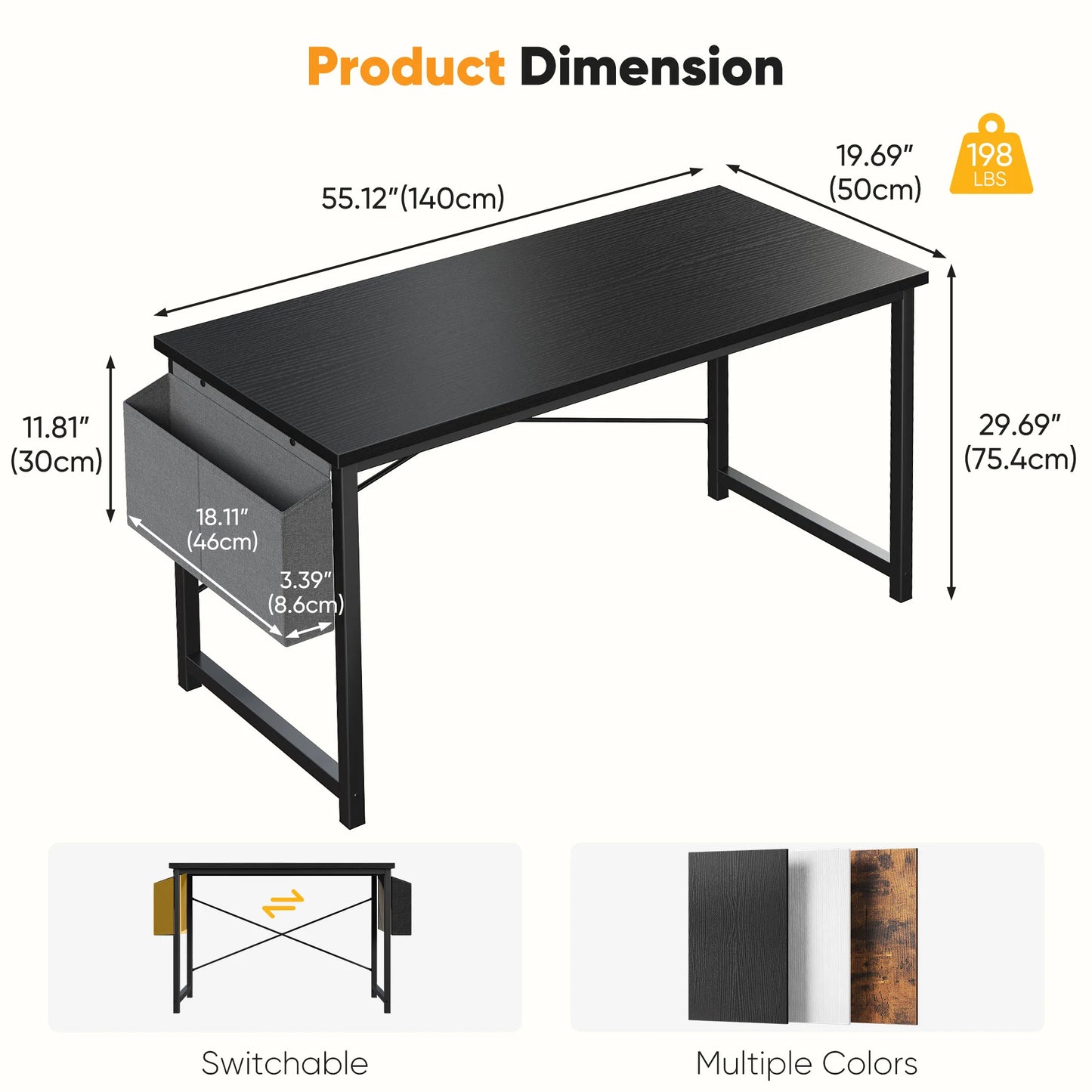 JHK Computer Office Desk With Storage And Metal Frame