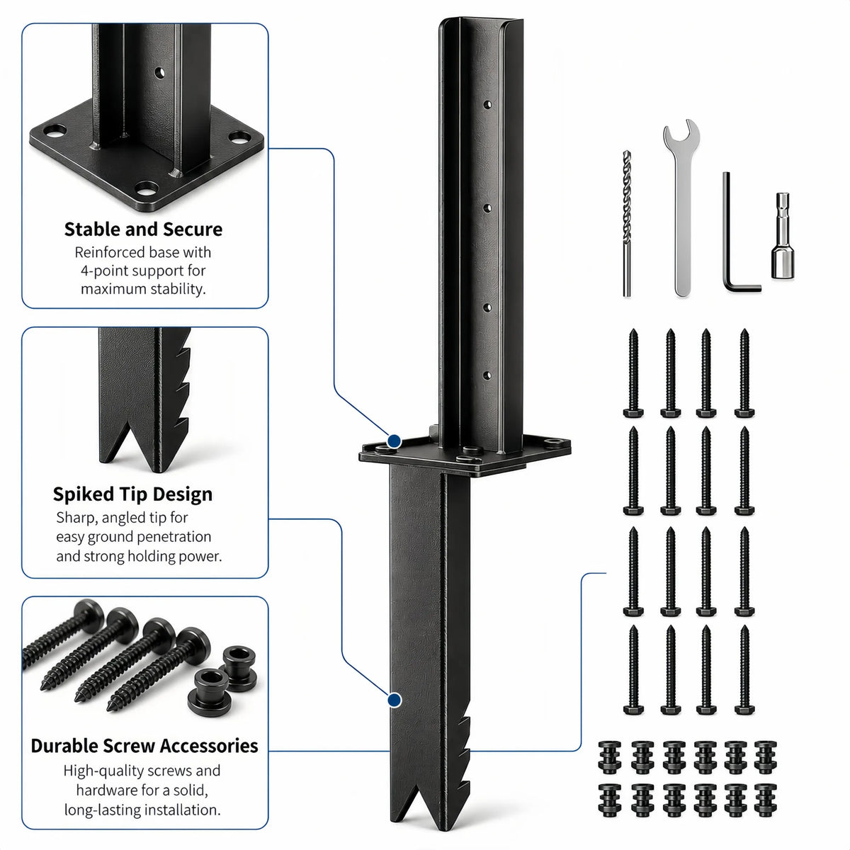 Heavy Duty Steel Fence Post Repair Kit With Anchor