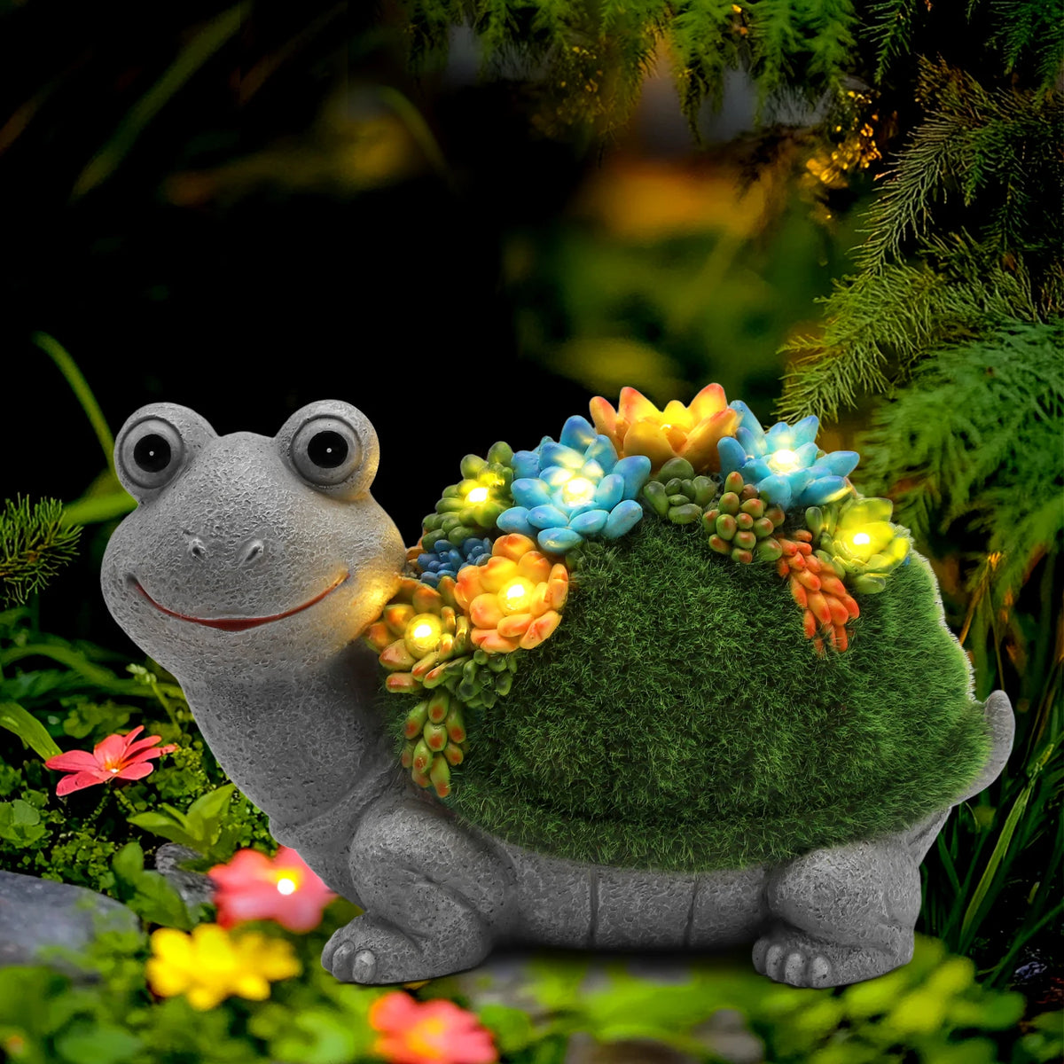 Solar Hand Painted Garden Turtle Statue Outdoor Decor