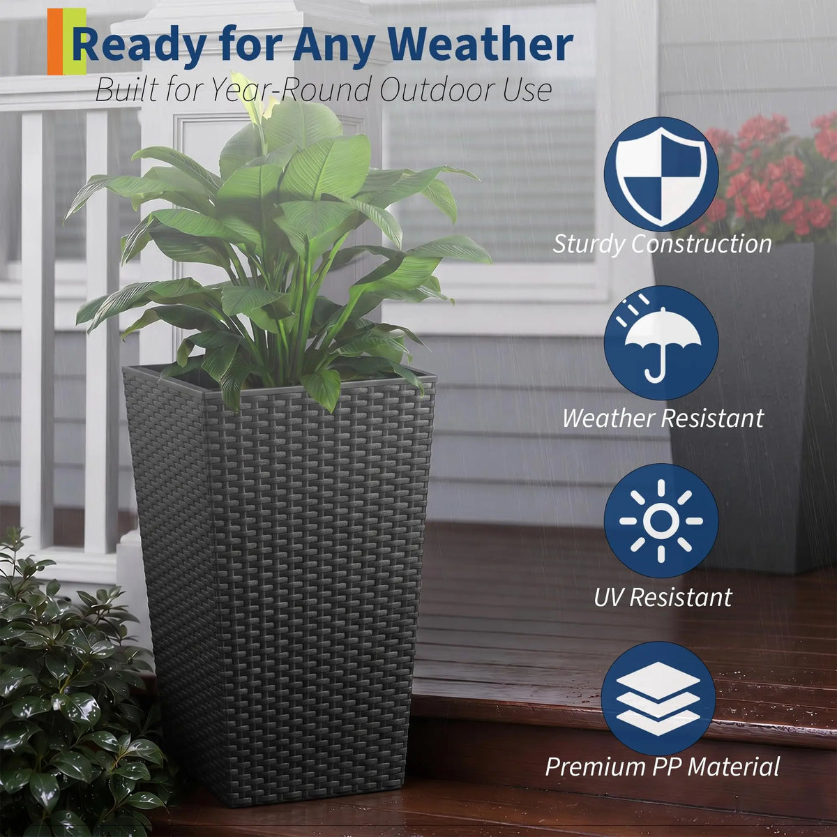 HImiss Self Watering Rattan Tall Planters For Outdoor And Indoor