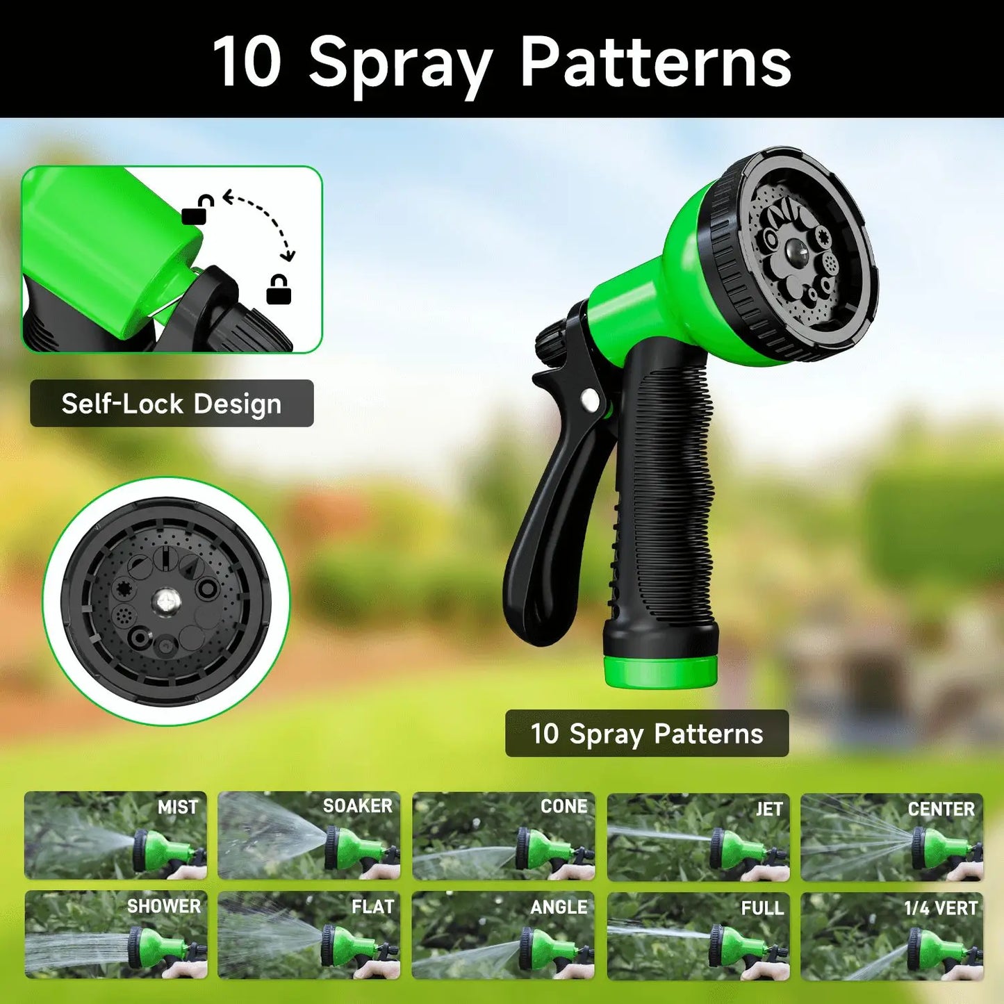 Expandable Garden Hose With Spray Nozzle And Holder