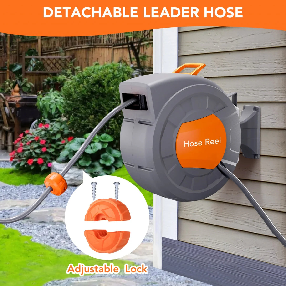 HiMISS Retractable Garden Hose Reel With Automatic Rewind And Nozzle