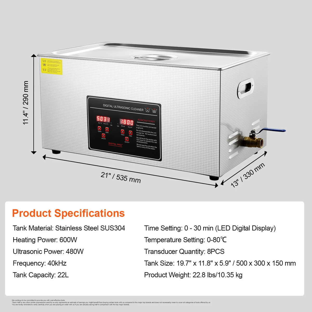 SucceBuy Portable Ultrasonic Cleaner Stainless Steel Digital Cleaning Machine