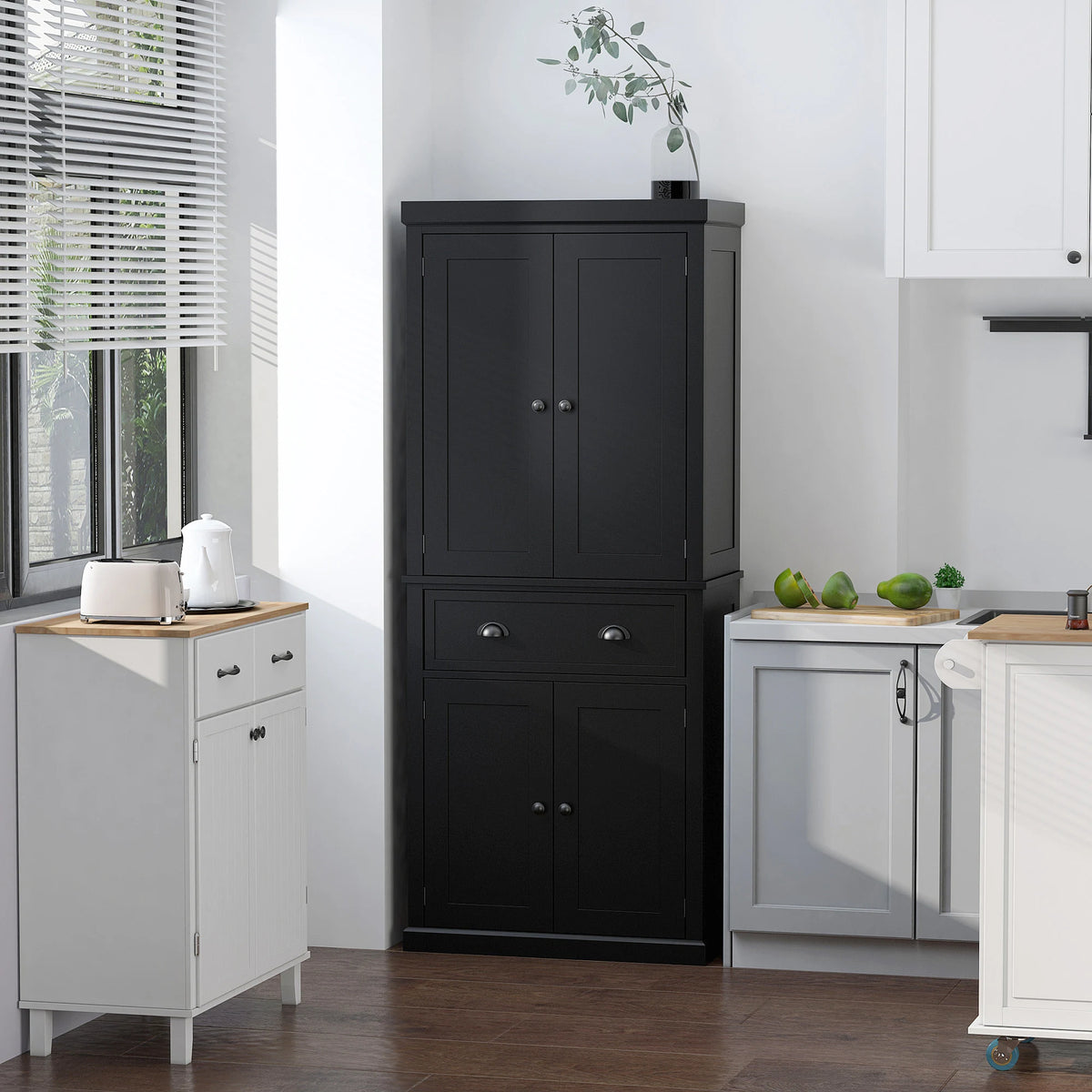 Homcom Traditional Kitchen Pantry Cabinet With 4 Doors And Drawer