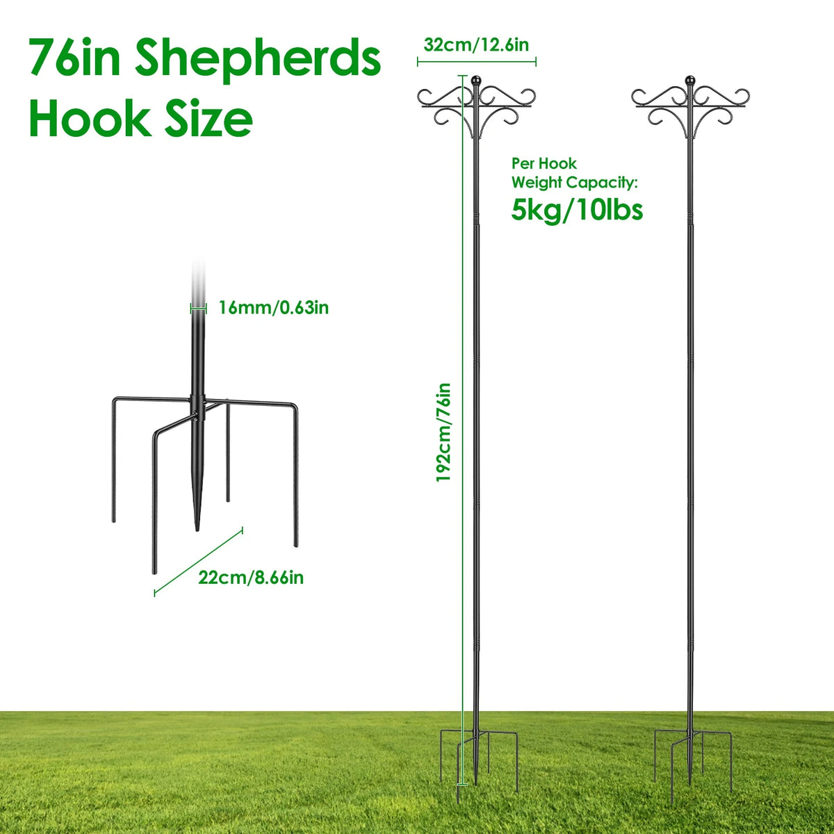 Adjustable Shepherd Hook With Five Prong Base For Garden Use