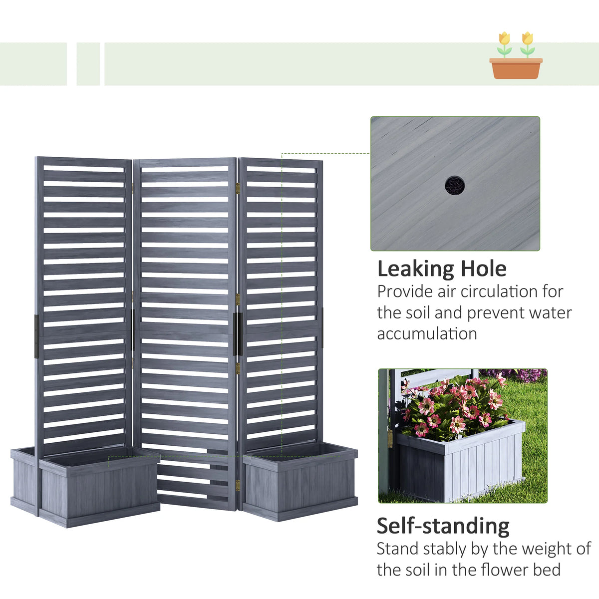 Outsunny Wooden Privacy Screen With Four Planter Boxes