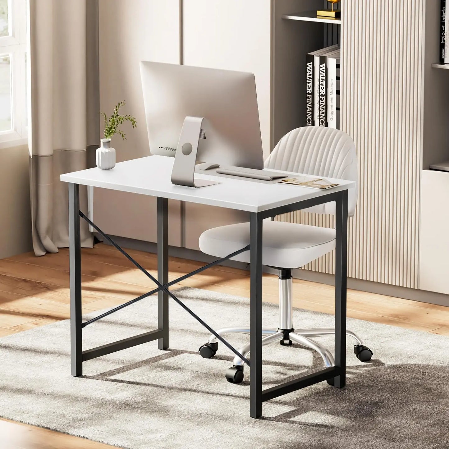 JHK Computer Desk Wood Table With Metal Frame For Office