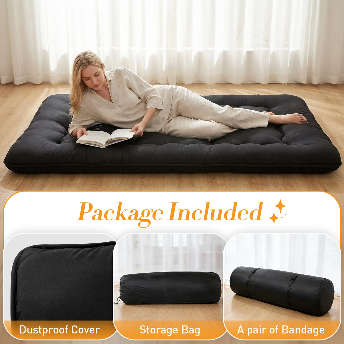 JHK 4 Inch Soft Floor Mattress Portable Foldable with Removable Washable Cover Breathable Bed Topper Sleeper Sofa Bedroom
