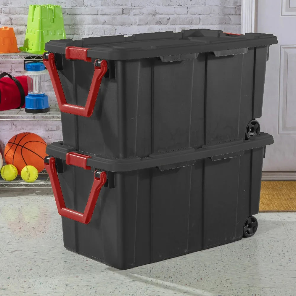 Sterilite Industrial Wheeled Plastic Storage Tote With Handle