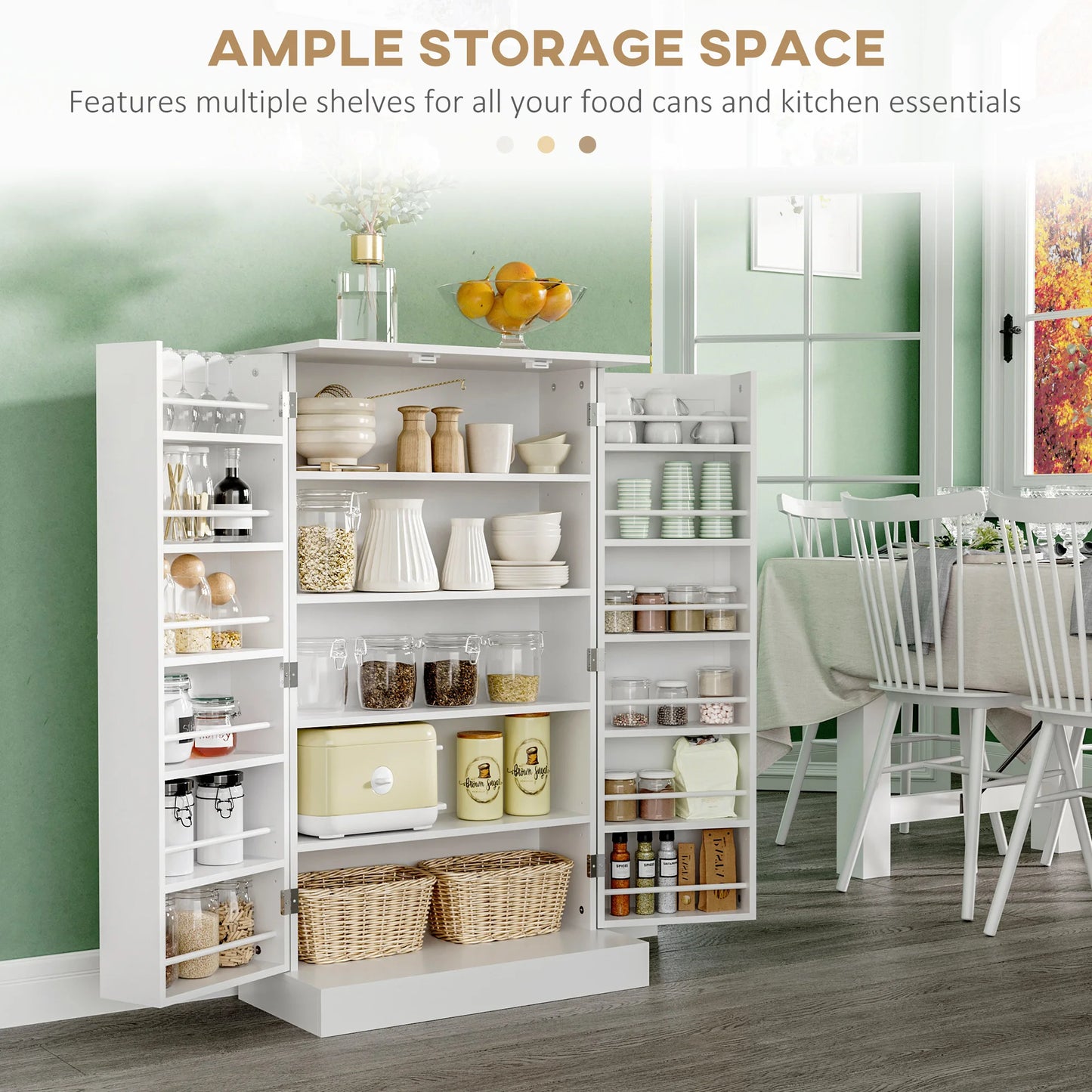 Modern Freestanding Kitchen Pantry Cabinet With Adjustable Shelves
