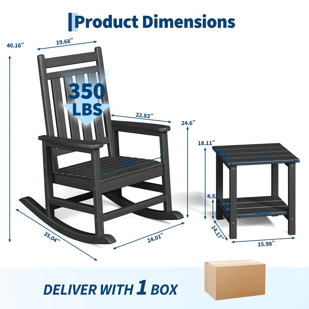 HDPE Outdoor Rocking Chairs Set of 2 With Side Table